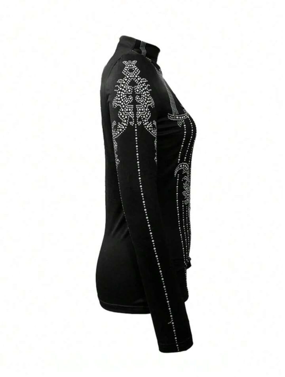 Striped Print Stand Collar Top