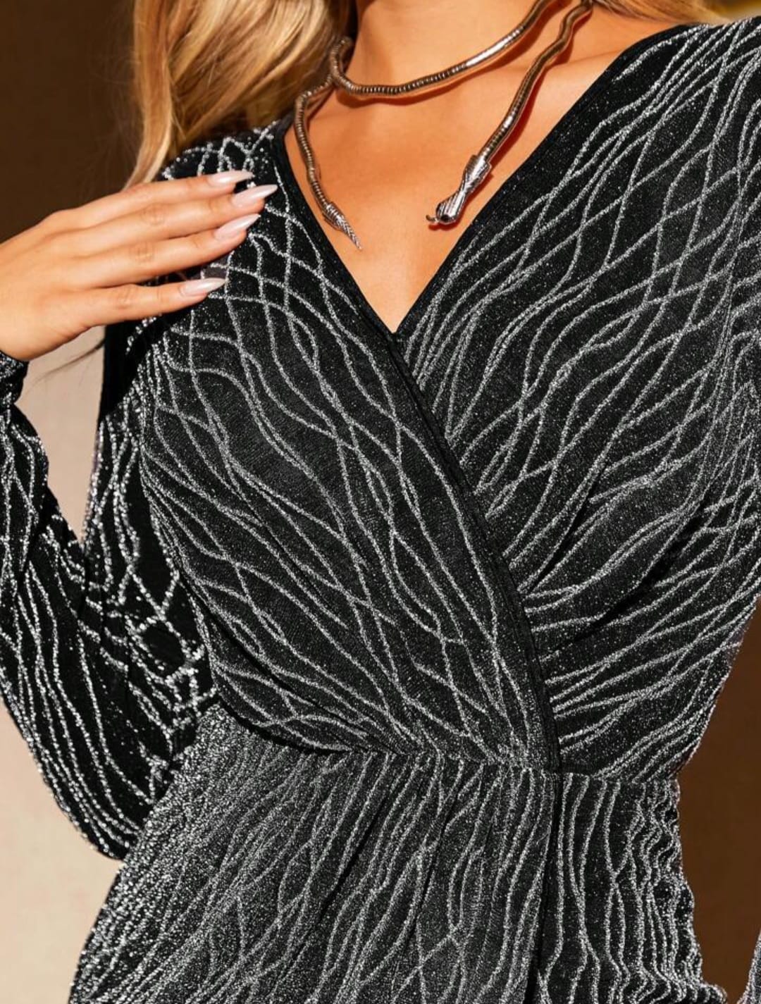 V-Neck Metallic Trim Bodycon Cocktail Dress