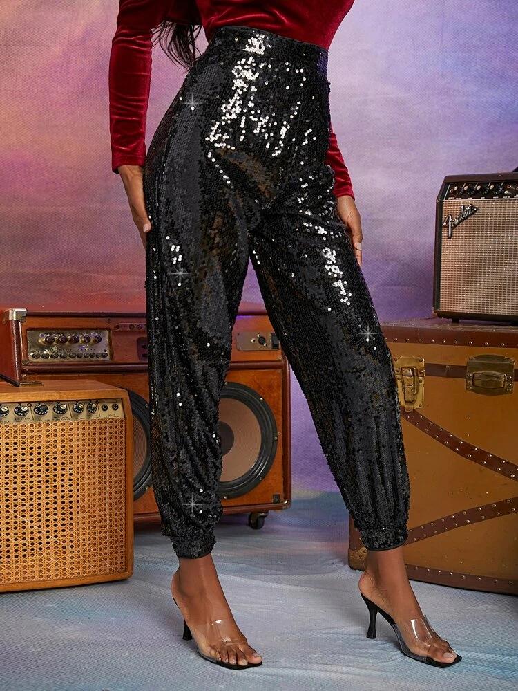 High Waist Sequins Pants