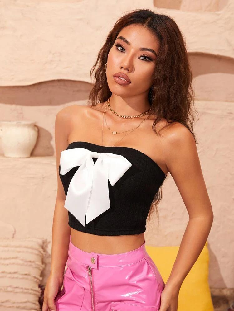 Big Bow Detail Tube Crop Top