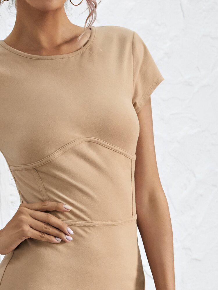 Seam Front Solid Bodycon Dress freeshipping - Kendiee