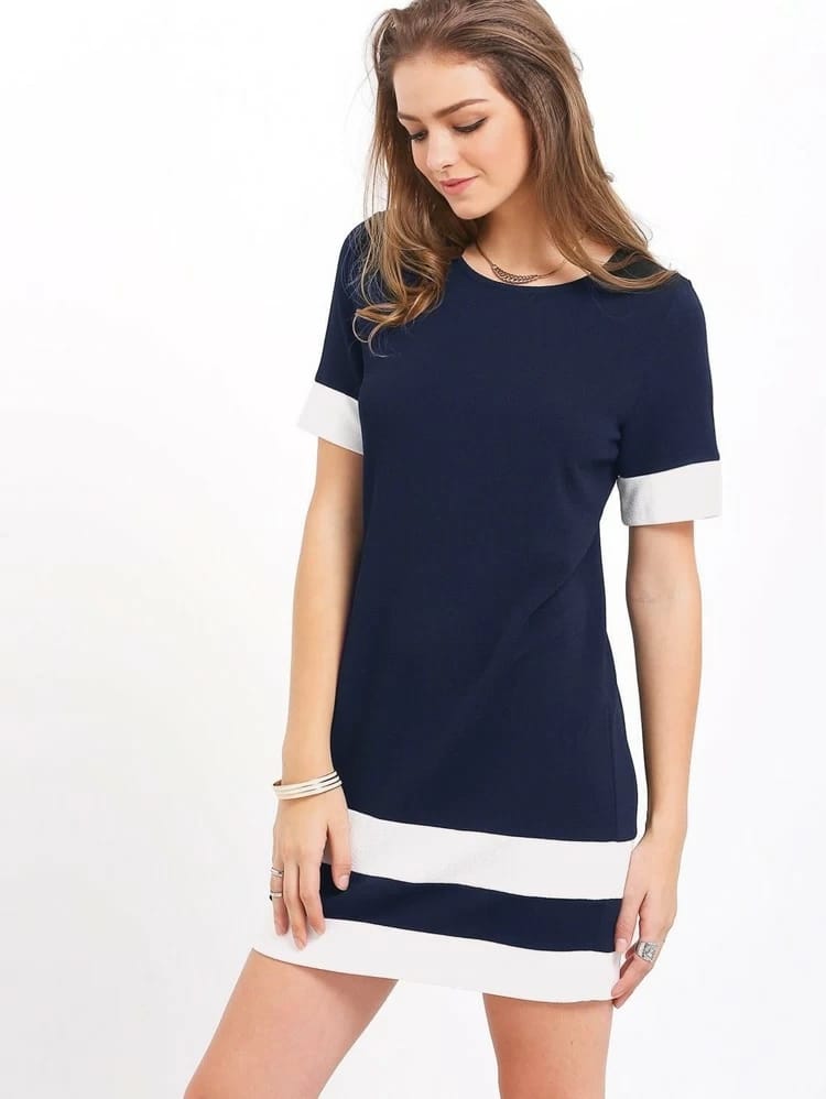 Color Block Stripe Shift Dress freeshipping - Kendiee