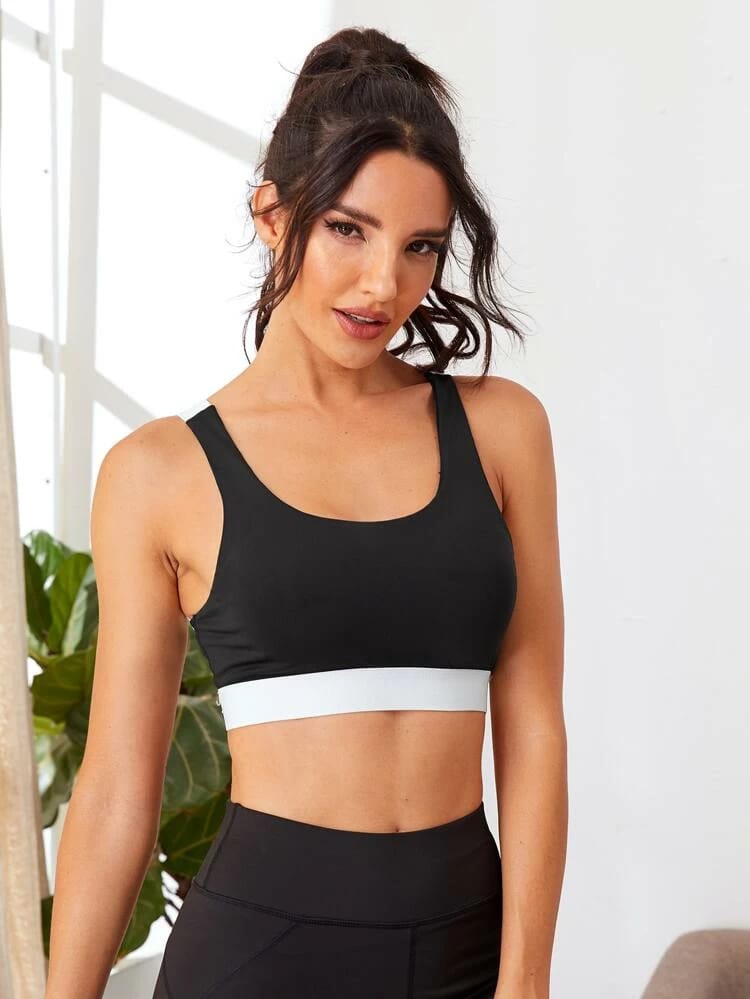 Colorblock Criss Cross Back Sports Bra freeshipping - Kendiee