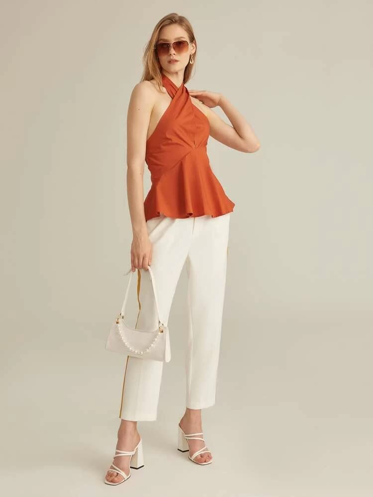 Crisscross tie back peplum hailter top freeshipping - Kendiee