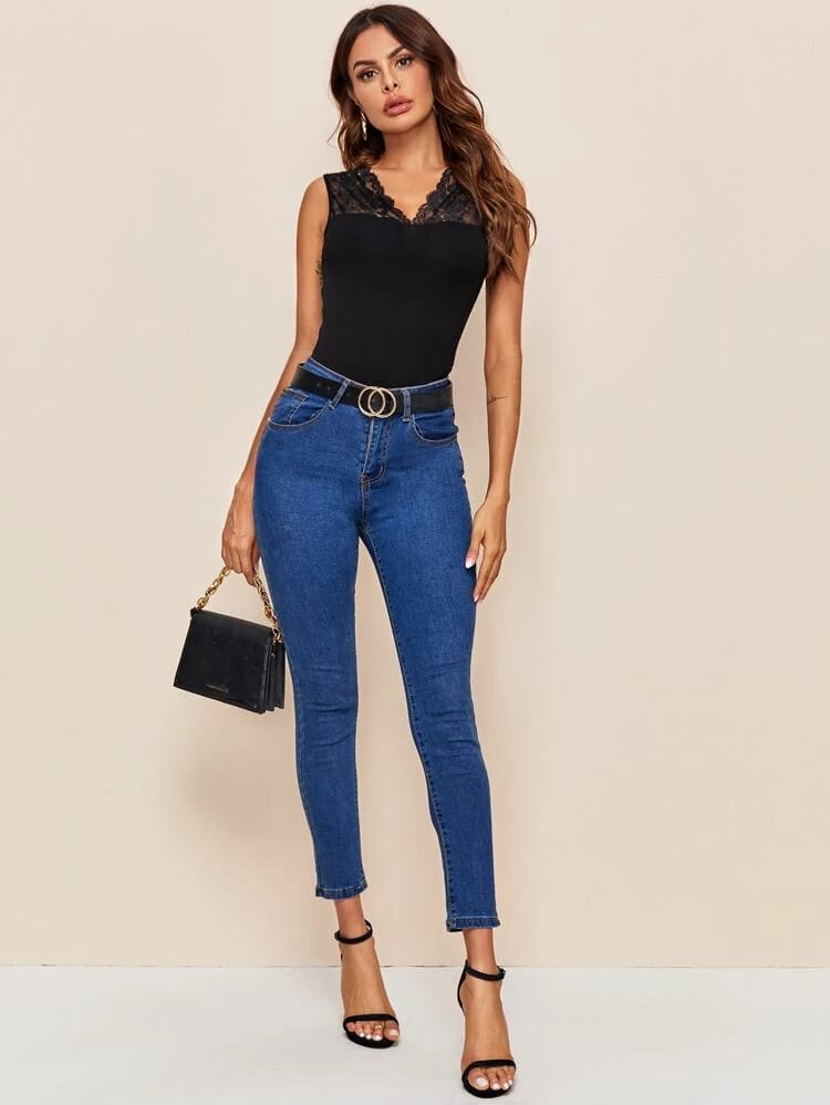 Lace Yoke Tank Top freeshipping - Kendiee