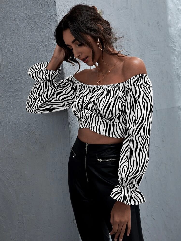 Off Shoulder Zebra Striped Top freeshipping - Kendiee