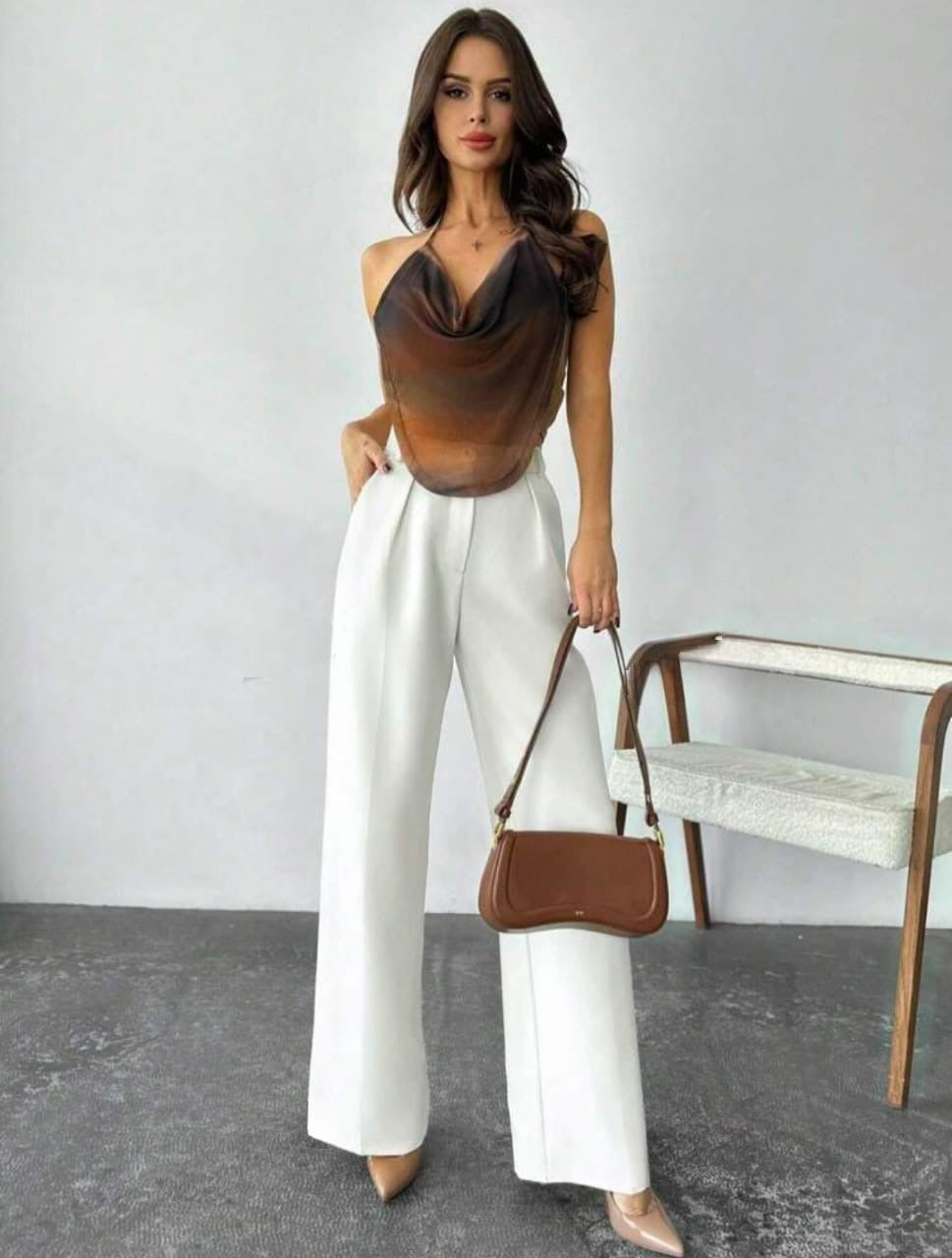 Tie-Dye Print Mesh Plunge Neck Halter Top