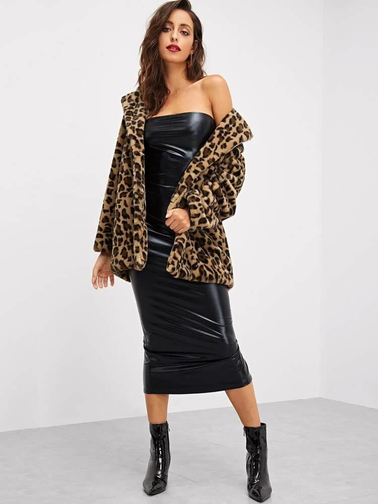 Notch Collar Leopard Print Teddy Coat freeshipping - Kendiee