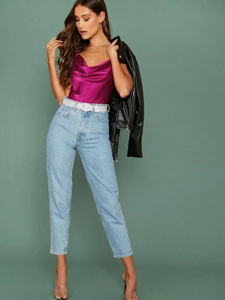 Draped Neck Satin Top freeshipping - Kendiee