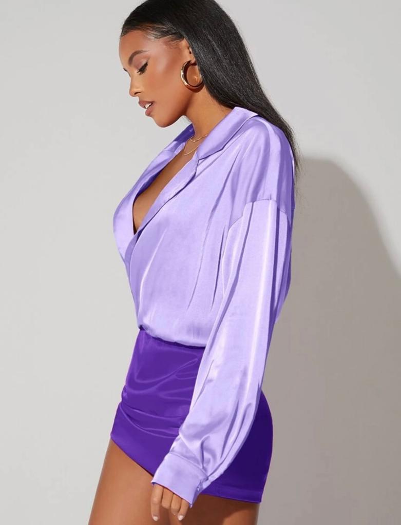 Colorblock Drop Shoulder Lapel Neck Dress