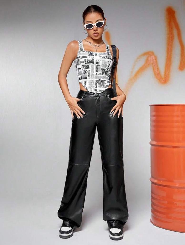 Newspaper Print Bandana Hem Crop Tank Top