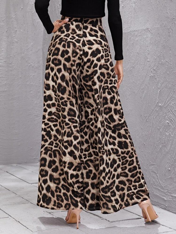 High Waist Leopard Wide Leg Pants freeshipping - Kendiee