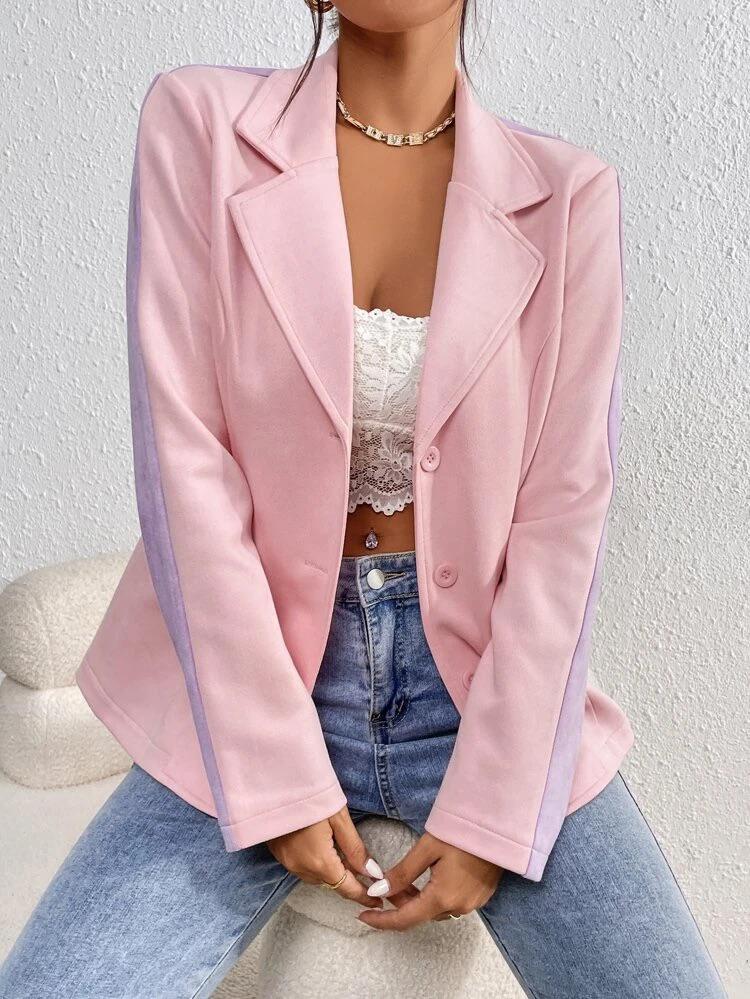 Two Tone Single Button Blazer