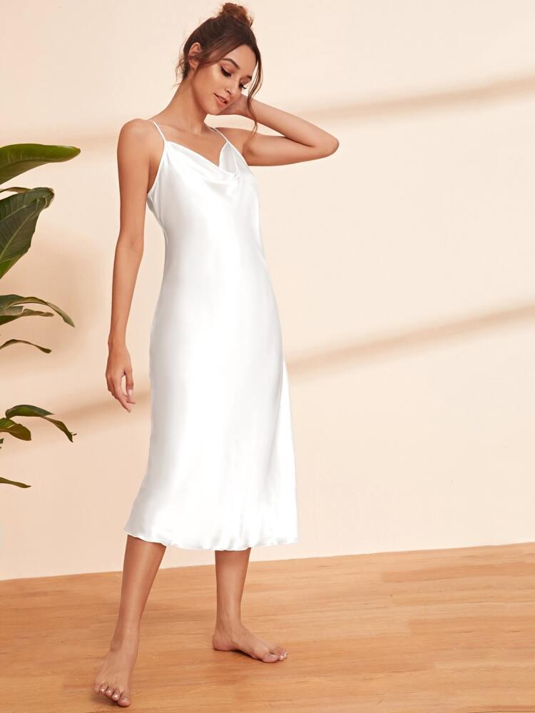 Satin Solid Cami Nightdress freeshipping - Kendiee