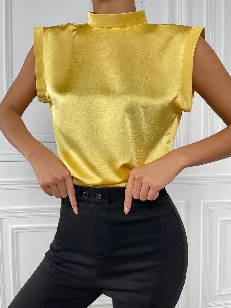 Draped Back Button Detail Satin Top