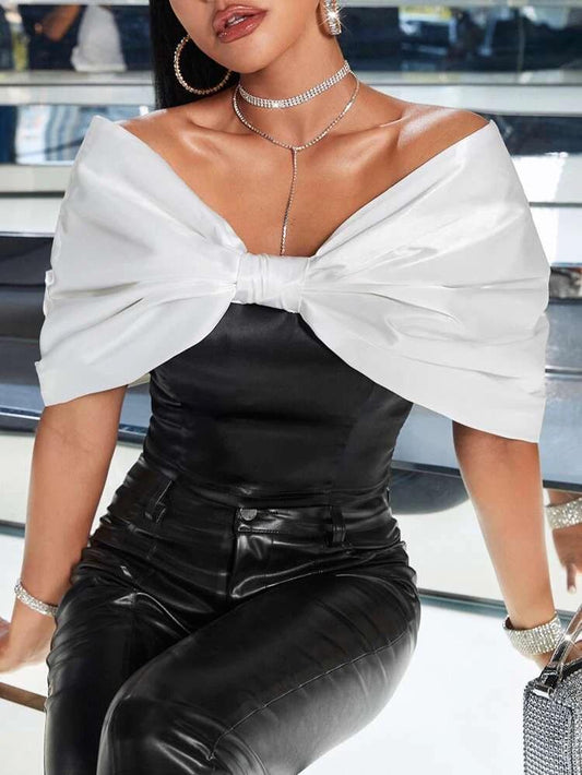 Off Shoulder Bow Decor Crop Top