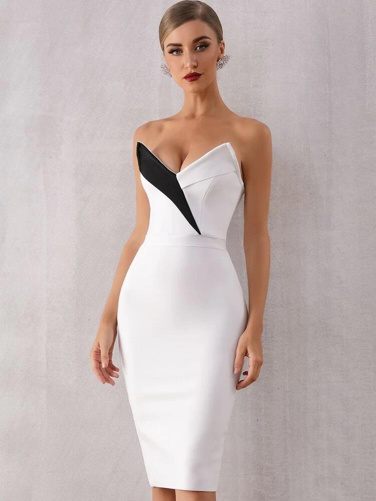 Contrast Panel Split Back Tube Dress freeshipping - Kendiee