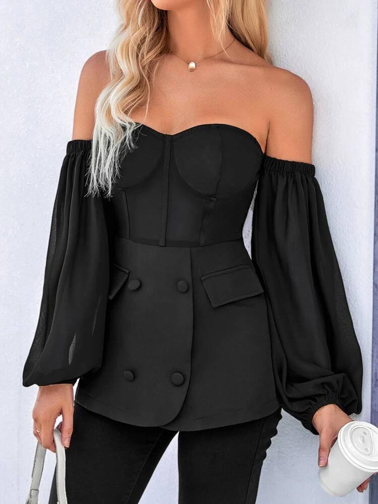 Off Shoulder Flap Detail Bustier Top