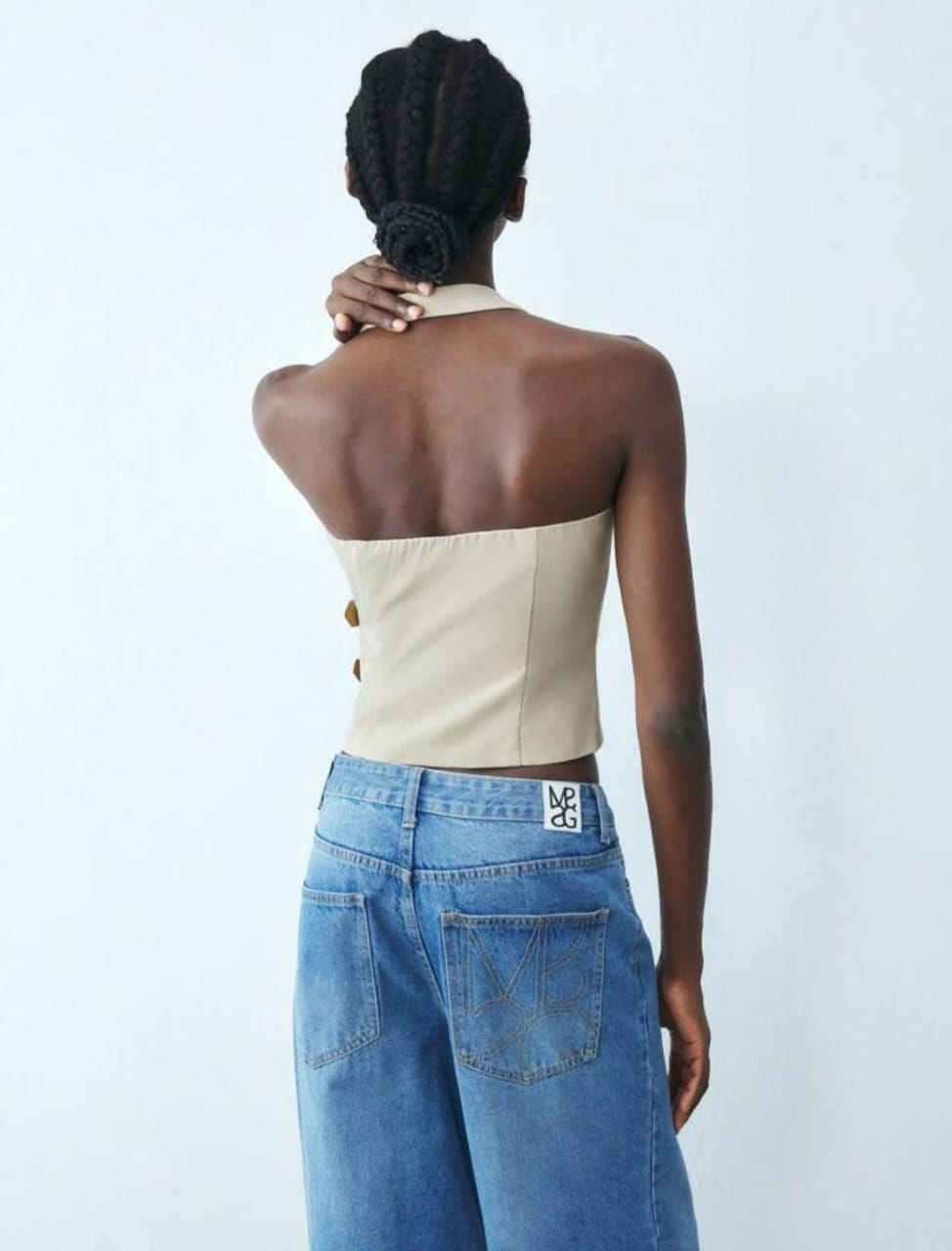 V-Neck Leather Accent Sleeveless Top