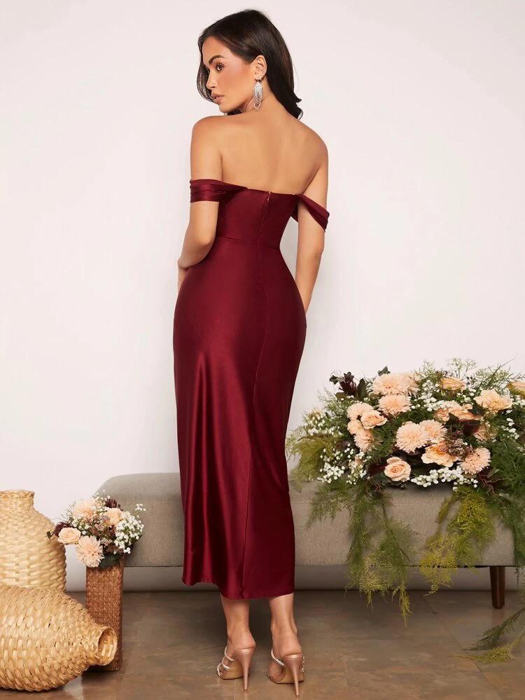 Off Shoulder Ruched Wrap Bridesmaid Dress