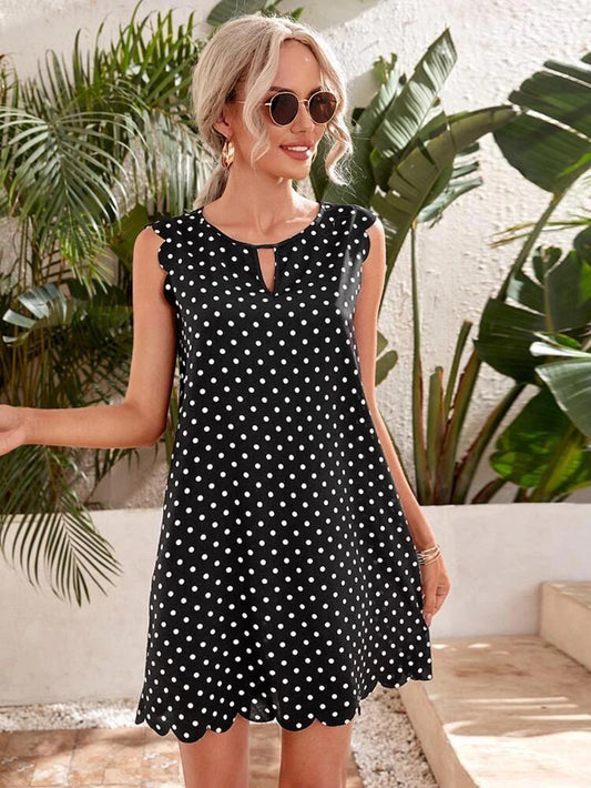 Polka Dot Scallop Trim Dress