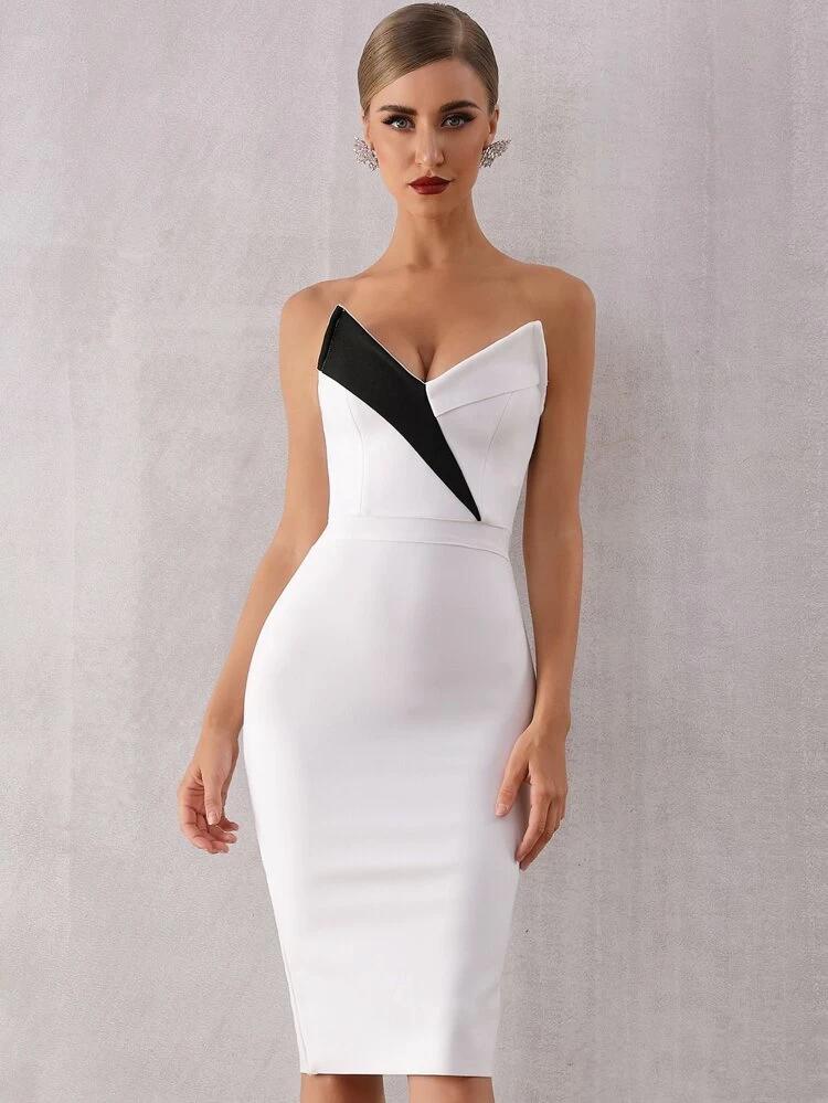 Contrast Panel Split Back Tube Dress freeshipping - Kendiee