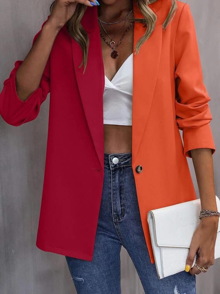 Two Tone Single Button Blazer