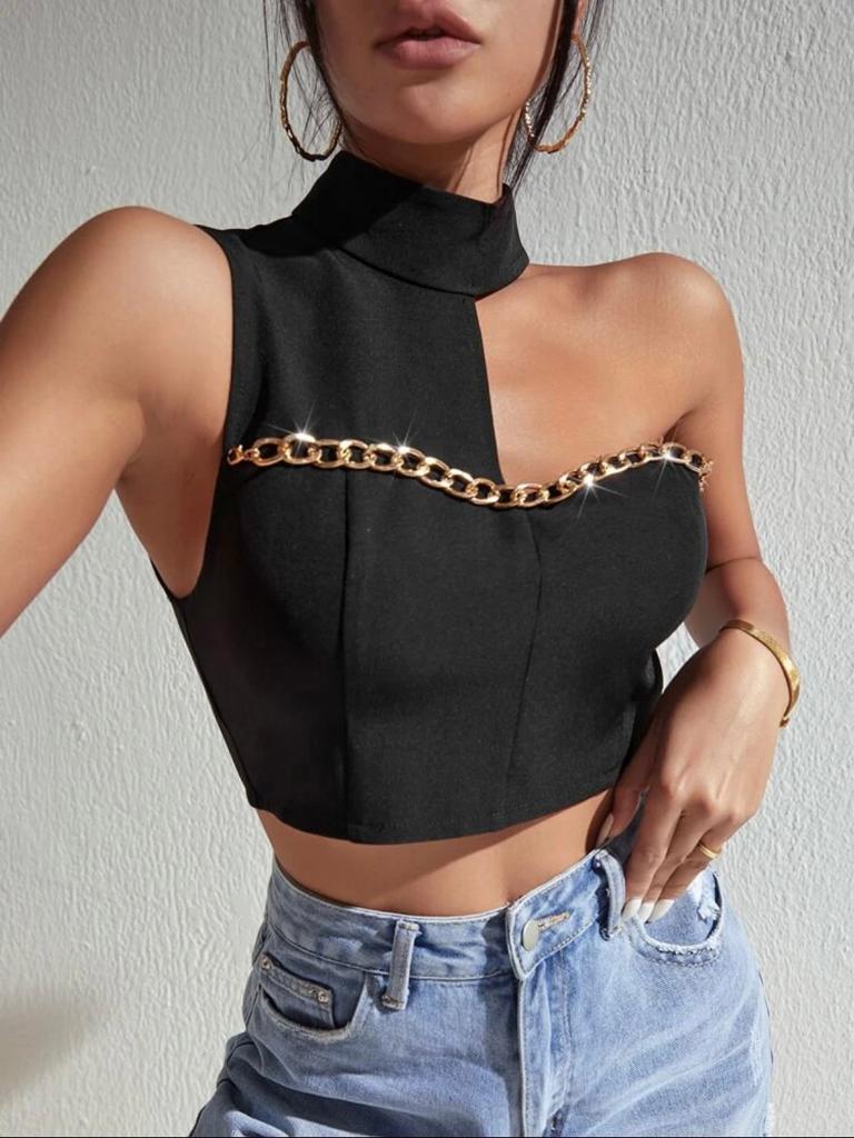 Chain Detail Asymmetrical Crop Top