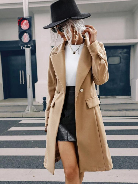 Lapel Collar Double Button Longline Overcoat freeshipping - Kendiee