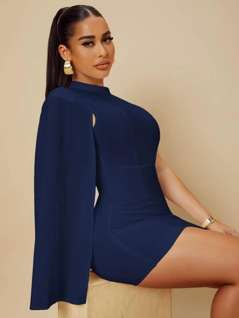 Asymmetrical Neck Slit Sleeve Bodycon Dress