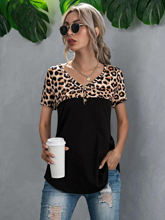 Cheetah Panel Short Sleeve Tee freeshipping - Kendiee