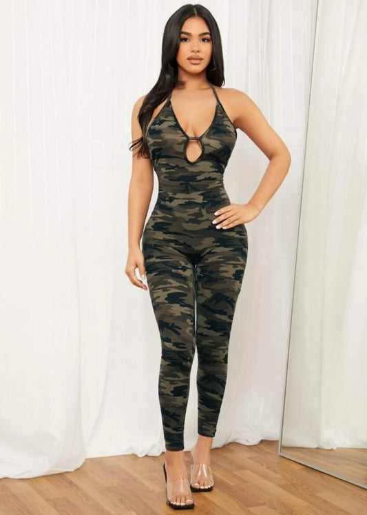 Camo Open Back Unitard Jumpsuit