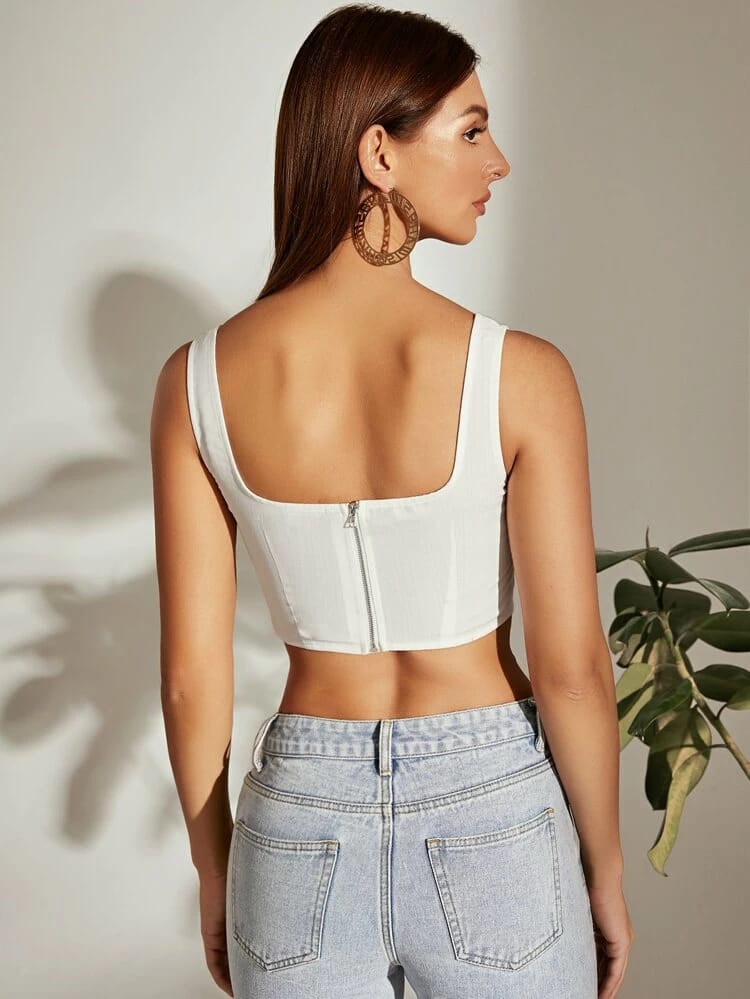 Zip Back Asymmetrical Hem Tank Crop Top freeshipping - Kendiee