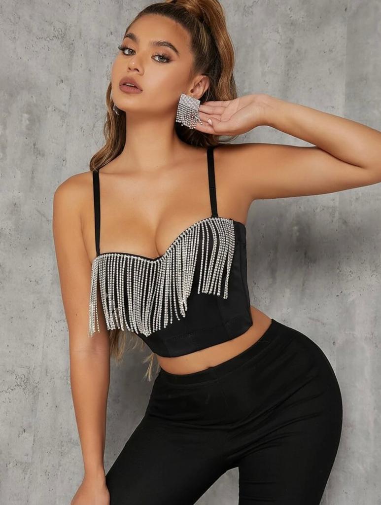 Rhinestone Fringe Cami Crop Top