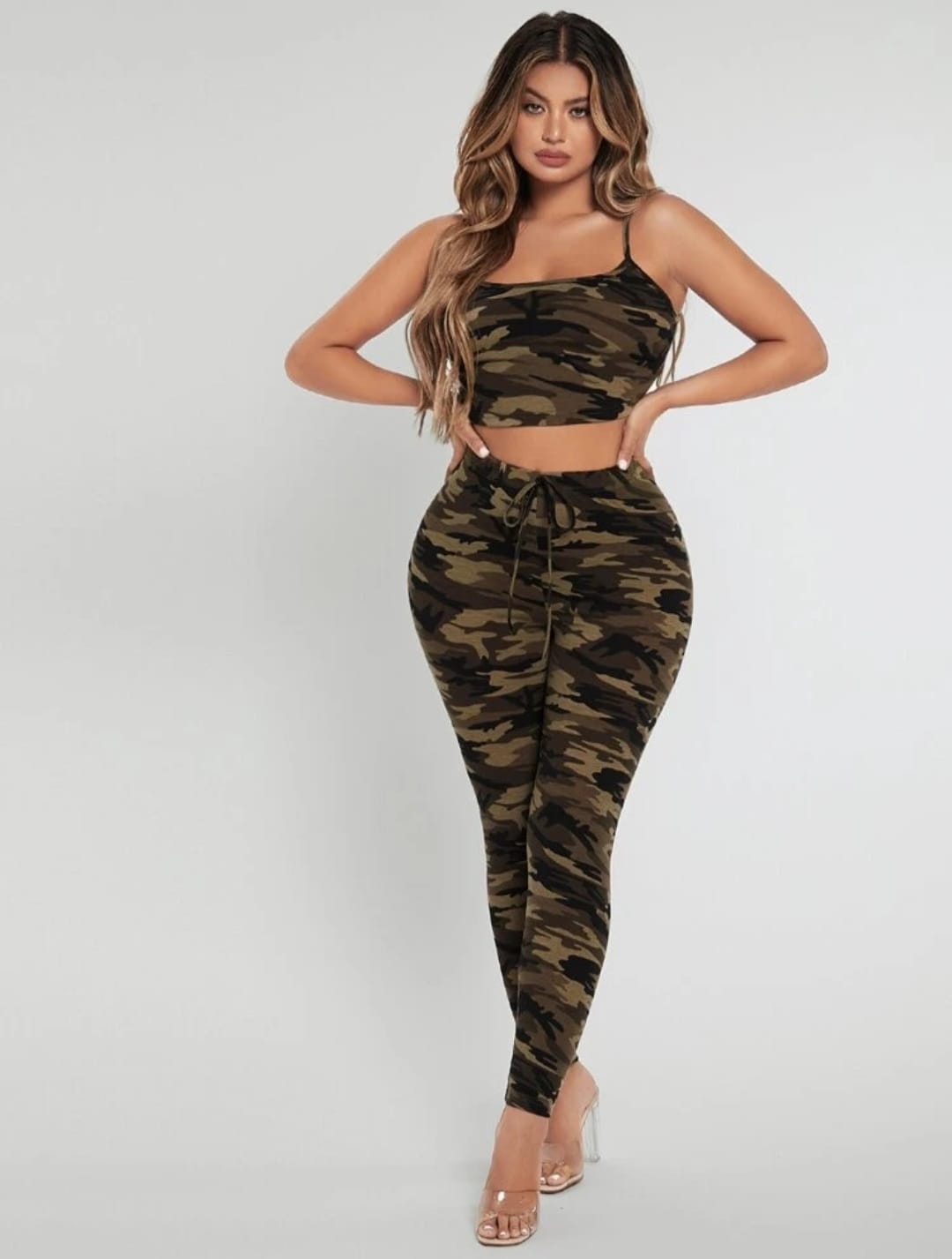 Camo Print Cami Top & Leggings Set