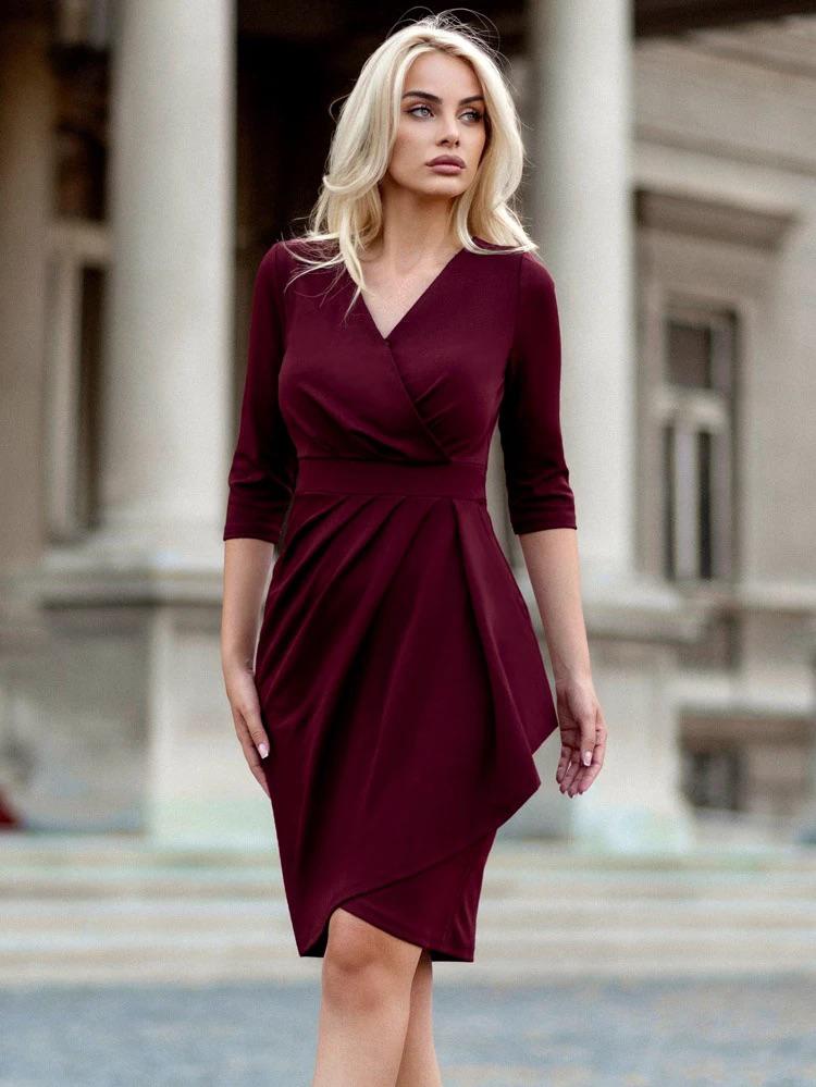 Surplice Neck Ruched Wrap Dress