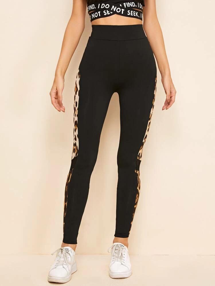 Leopard Side Seam Mesh Insert Leggings freeshipping - Kendiee