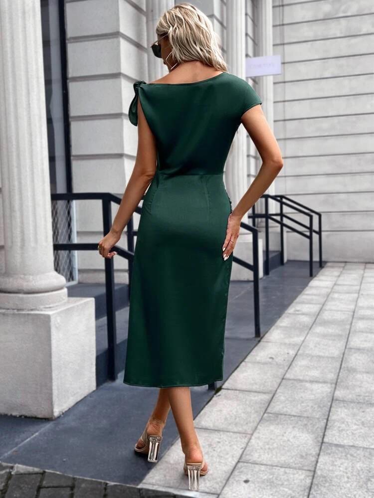 Solid Ruched Side Wrap Dress