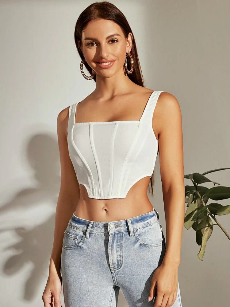 Zip Back Asymmetrical Hem Tank Crop Top freeshipping - Kendiee