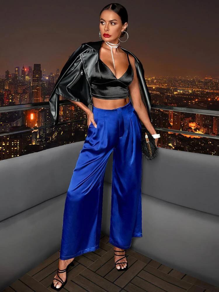 Satin Wide Leg Suit Pants