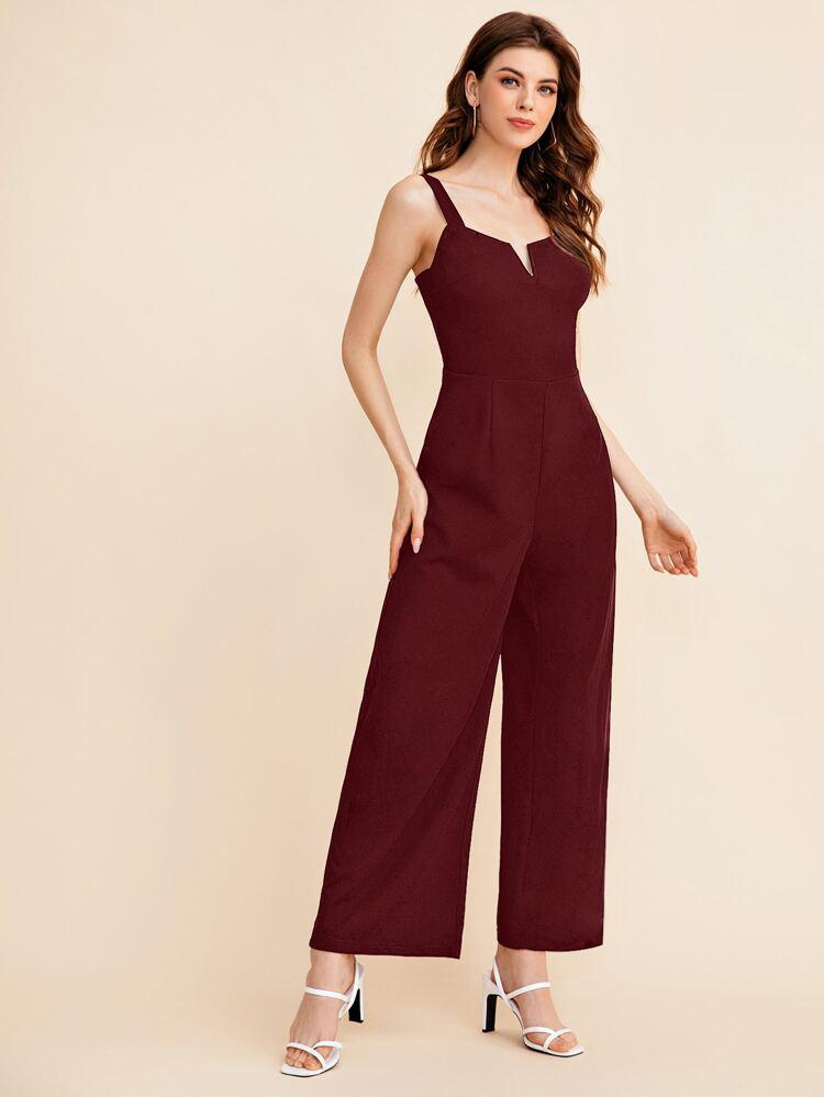 Notch Neck Solid Slip Jumpsuit freeshipping - Kendiee