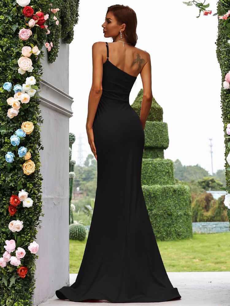 One Shoulder Split Thigh Floor Length Prom Dress freeshipping - Kendiee