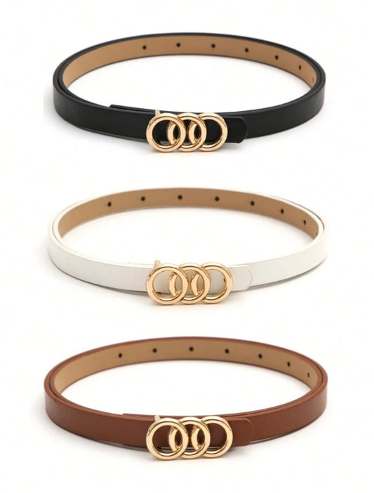 3pcs Gold Buckle Skinny Belt