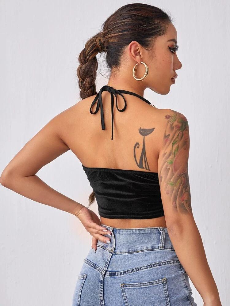 Chain Detail  Halter Neck Top freeshipping - Kendiee