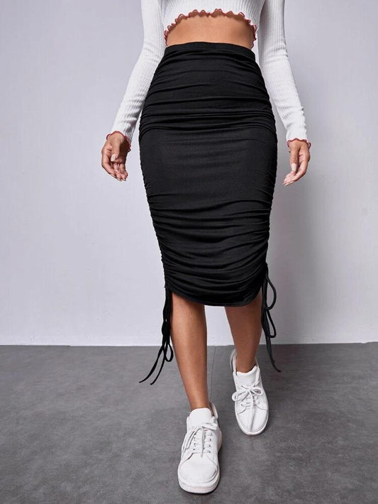 Ruched Drawstring Pencil Skirt freeshipping - Kendiee