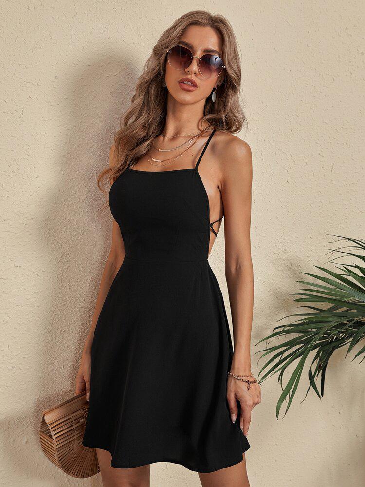 Backless Crisscross Cami Dress freeshipping - Kendiee