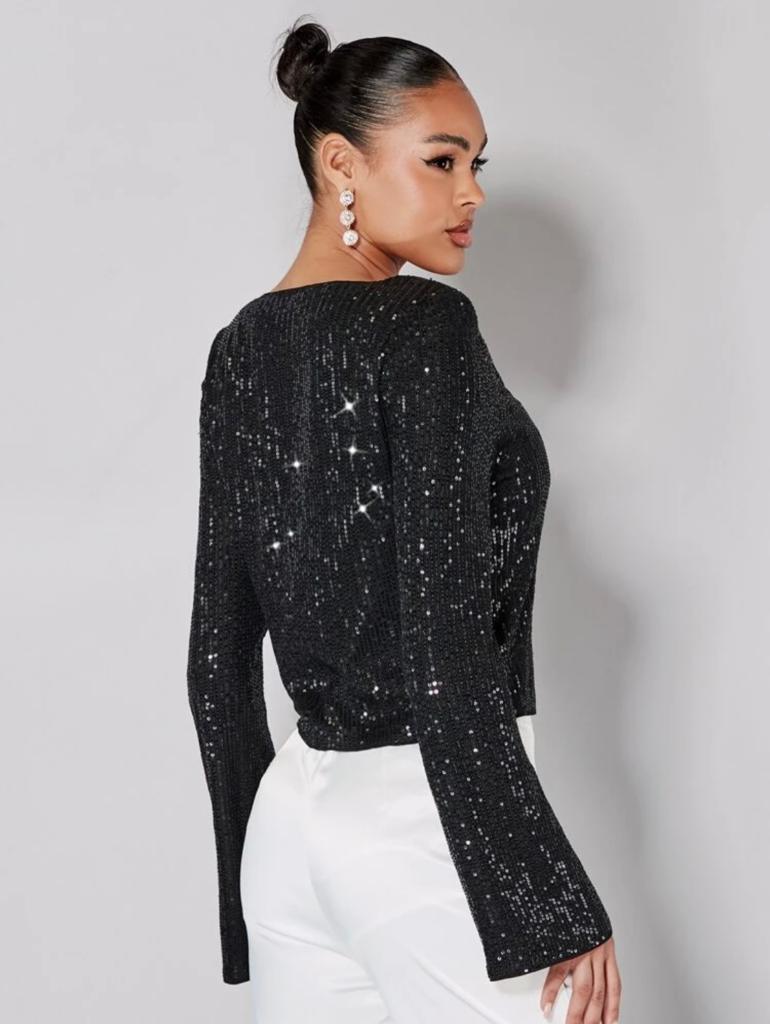 Buttoned Front Crop Sequin Blouse