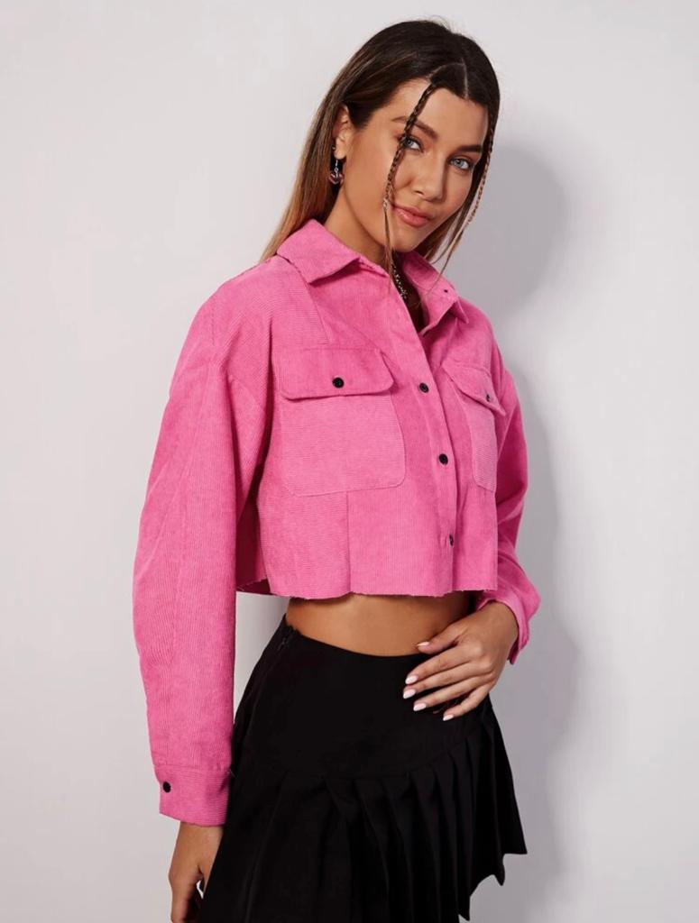 Drop Shoulder Crop Corduroy Blouse