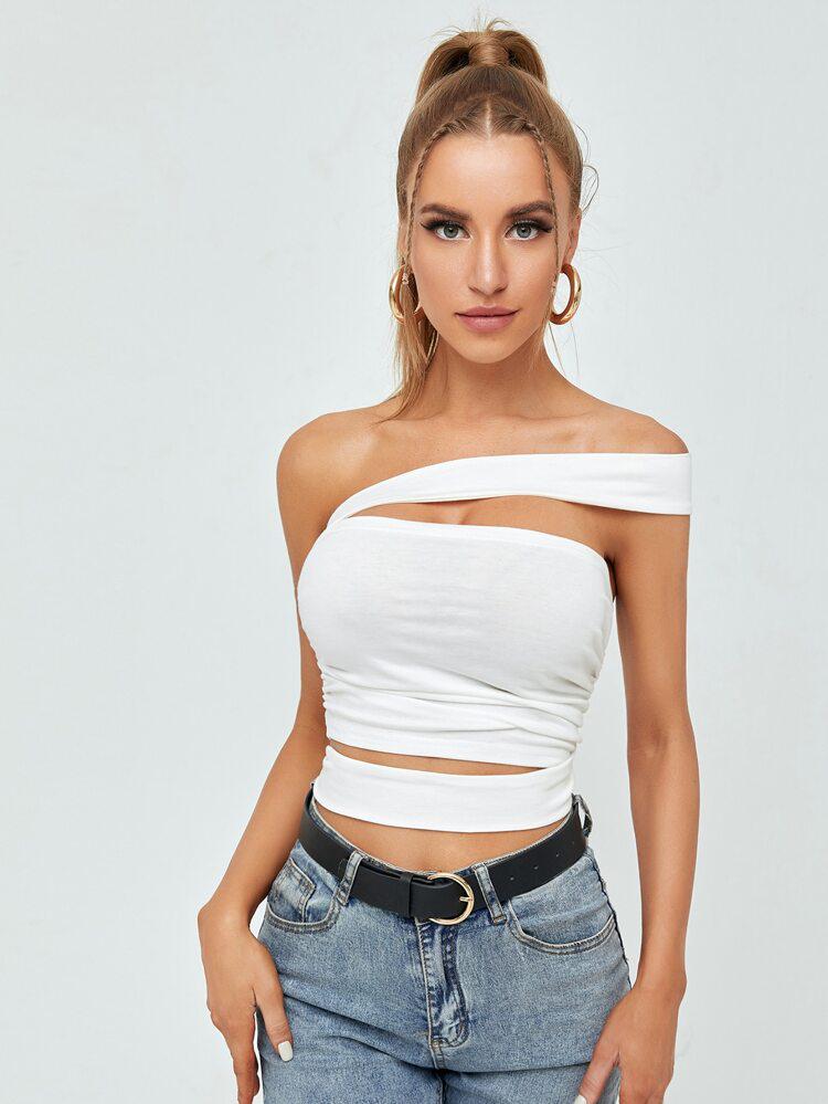 Ruched Cut Out Crop Top freeshipping - Kendiee