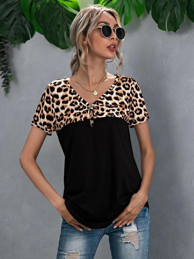 Cheetah Panel Short Sleeve Tee freeshipping - Kendiee